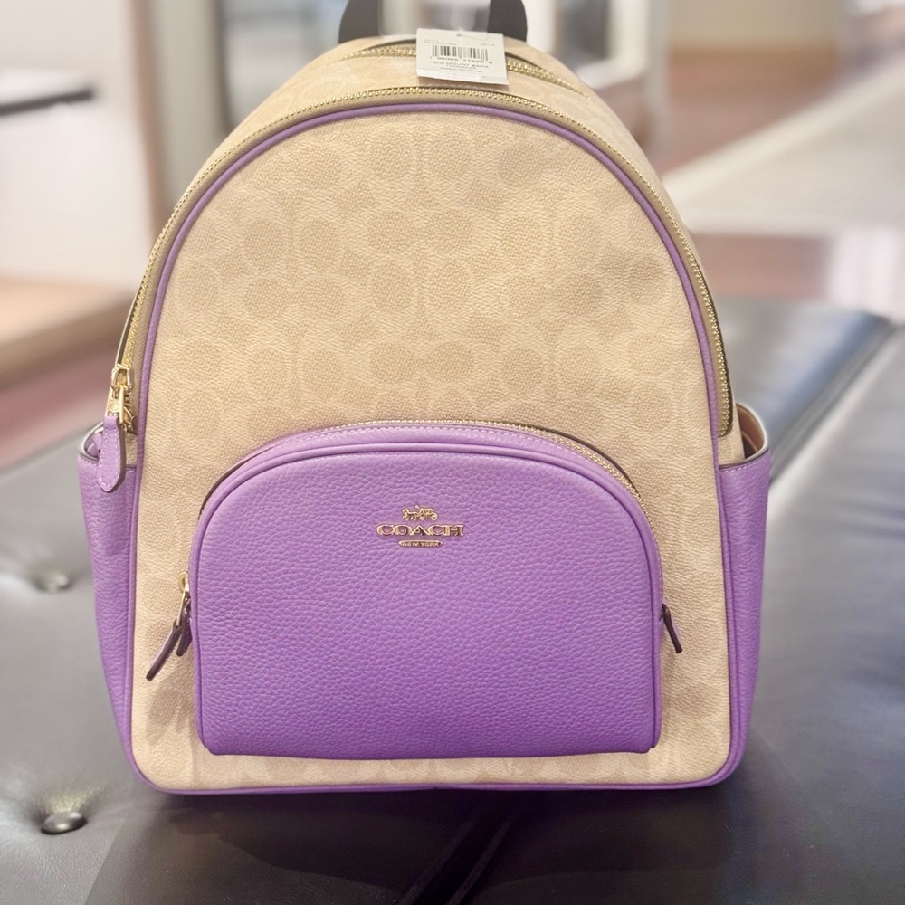 COACH CZ176 Court Backpack In Signature Canvas & Leather Sand/Iris NWT - Picture 5 of 10